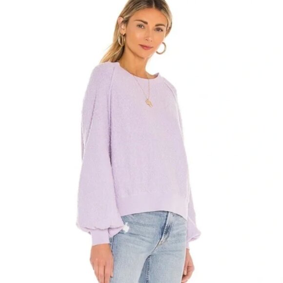 Free People Lavender Textured Pullover Sweater S | Balloon Sleeve Cozy Fit - Picture 10 of 10